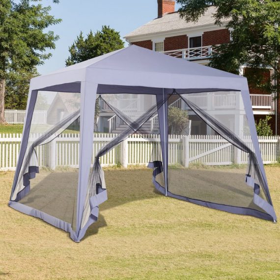 Outsunny 3x3m Outdoor Gazebo Tent W/Mesh Screen Walls-Grey 84C-090GY 5056029832202