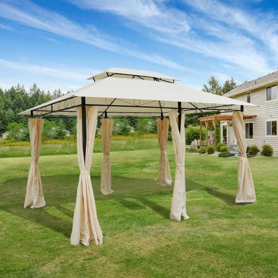 Metal Gazebo with Curtains 4 X 3 Beige Outsunny® 01-0154 5060265998769