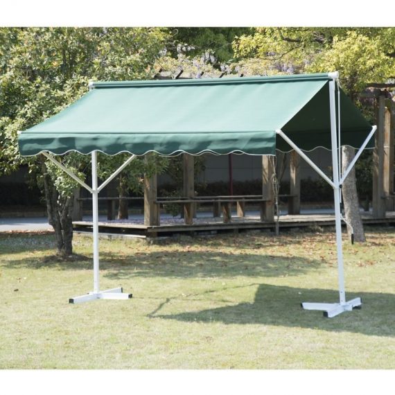 3 x 3m 2 Side Free Standing Manual Awning Canopy Patio Garden Outdoor Sun Shade Shelter w/ Winding Handle (Green) - Outsunny 840-007GN 5055974800939