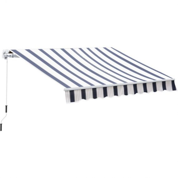 Outsunny 2.5m x 2m Garden Patio Manual Awning Canopy Sun Shade Shelter Retractable with Winding Handle Blue White 100110-005BW 5060265996178