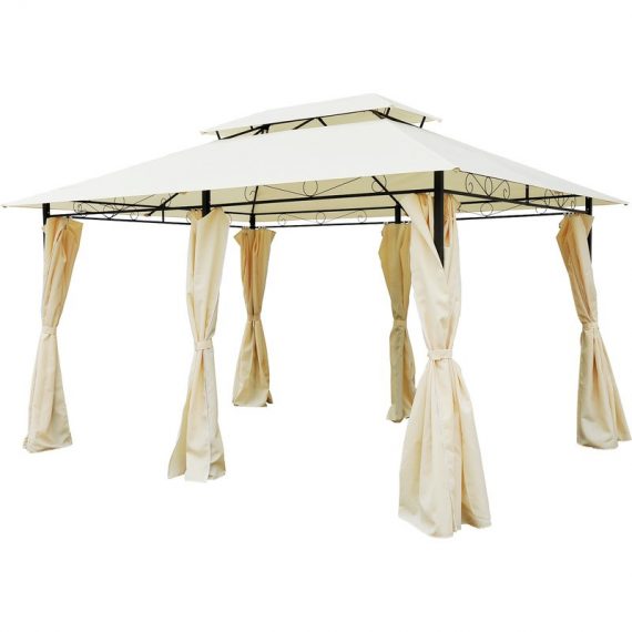 Outsunny Metal Gazebo with Curtains 4 X 3 Beige Canopy Party Tent Garden Pavillion Patio Shelter Pavilion Sidewalls Steel 01-0154 5060265998769