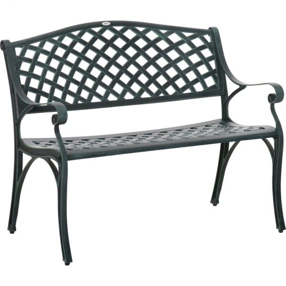 Outsunny Cast Aluminium Garden Bench 2 Seater Antique Loveseat for Outdoor Patio Porch Park, Verdigris 84B-744GN 5056534584306