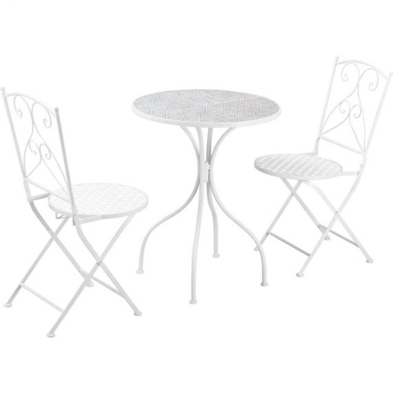 Outsunny 3 Piece Garden Bistro Set, Folding Outdoor Chairs and Mosaic Tabletop for Outdoor, Balcony, Poolside, White 84B-875 5056534582579