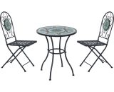 Outsunny 3pc Bistro Set Metal Dining Set Mosaic Garden Table 2 Seater Folding Chairs Patio Furniture Outdoor 84B-052 5055974829008
