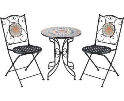 Outsunny 3 Piece Garden Bistro Set, Folding Outdoor Chairs and Mosaic Tabletop for Outdoor, Balcony, Poolside, Light Blue 84B-883 5056534582616