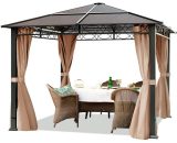 House Of Tents - toolport Garden pavilion 3x3 m waterproof alu deluxe gazebo with 4 sides Party tent in brown translucent pc roof - cappuccino 300117 4260578439244