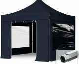 House Of Tents - 3x3m Pop Up Gazebo PROFESSIONAL Aluminium 40 mm, incl. Sidewalls with Panorama Windows, black High Performance Polyester approx. 582005 4260497043140