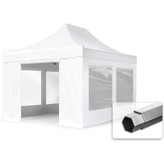 3x4.5m Pop Up Gazebo PROFESSIONAL Aluminium 40 mm, incl. Sidewalls with Panorama Windows, white High Performance Polyester approx. 400g/m² - white 600202 4260497043256