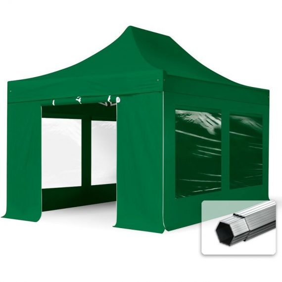 House Of Tents - 3x4.5m Pop Up Gazebo PROFESSIONAL Aluminium 40 mm, incl. Sidewalls with Panorama Windows, dark green High Performance Polyester 600201 4260497043218