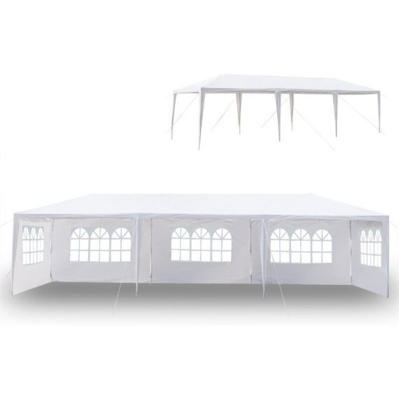 Gazebo with 5 Removable Panels, 3M x 9M Portable Waterproof PE Canopy Tent for Garden Market Stalls Party Wedding Beach Outdoor (White) U1K84334825 5080300215101