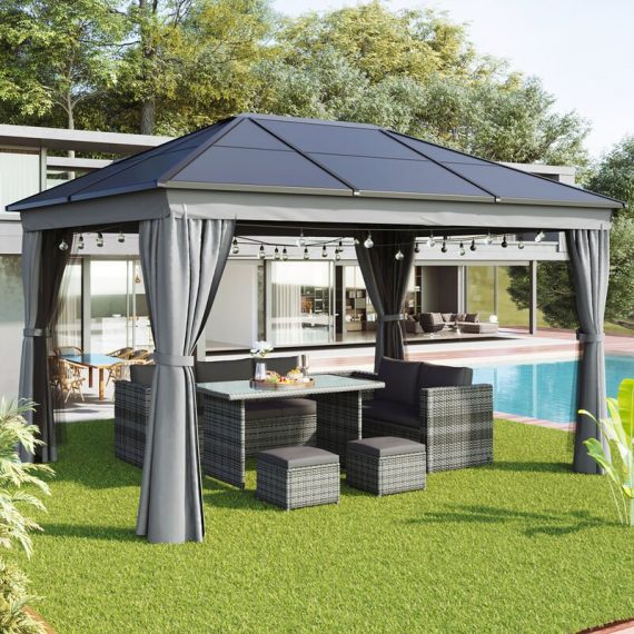 4x3m Outdoor Aluminum Gazebo with Hardtop, Canopy, Privacy Curtains and Netting for Garden, Patio, Lawns, Parties 2855056AAA 8173942318297