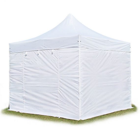 House Of Tents - 3x3m Pop Up Gazebo professional Aluminium 40 mm, incl. Sidewalls, fire resistant, white Long-Life pvc approx. 620g/m² - white 578686 4260438384349