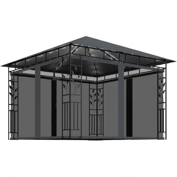 Gazebo with Mosquito Net&LED String Lights 3x3x2.73m Anthracite - Anthracite - Vidaxl 8720286365809 8720286365809