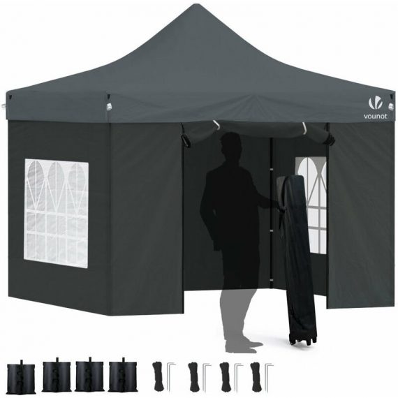 3x3m Heavy Duty Gazebo with 4 Sides, Pop up Gazebo Fully Waterproof Party Tent with Roller Bag and Leg Weights, Grey - Vounot 6973424410936 6712608129179