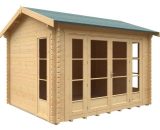 12x10w Bamber 44mm Timber Log Cabin with Fully Glazed Euro Style Double Doors and Full Length Windows 5060969162046 241008JS64