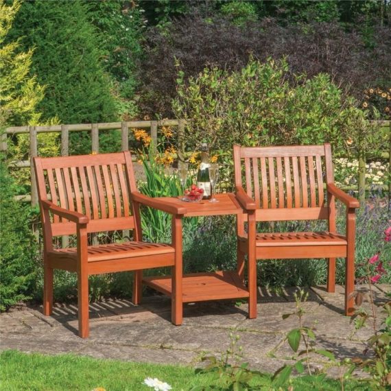 Willington Companion Love Seat Wooden Chair Table Garden Patio - Rowlinson 5013856998235 WILCOMP1