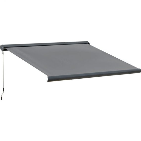 Outsunny 3.5x3m Electric Motorised Awning Door Window Shade w/ Cassette Grey 5056399125140 5056399125140