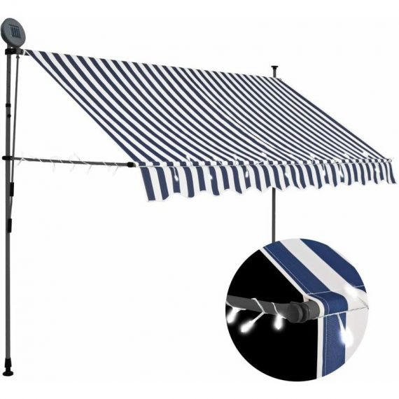 Vidaxl - Manual Retractable Awning with LED 300 cm Blue and White Multicolour 8719883761640 8719883761640