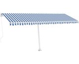 Manual Retractable Awning with led 500x300 cm Blue and White Vidaxl Blue 8720286399057 8720286399057