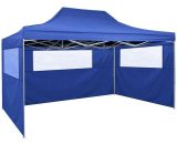 Professional Folding Party Tent with 3 Sidewalls 3x4 m Steel Blue Vidaxl Blue 8719883800424 8719883800424