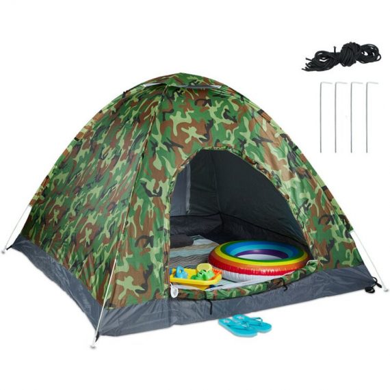Pop-up Beach Tent UV Protection, 50+spf for Adults, Kids and Dogs, Lightweight, HBT: 145x180x180, Camouflage - Relaxdays 4052025891039 10036694_1355_GB