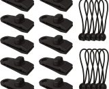 Langray - Tarp Clip Tent Tarp Clips Lock Grip, 10Pcs Awning Clamp and 10Pcs Tarpaulin Bungee Cord Ropes Bungee Ball Tent Clip Accessories for Tents, 9116323527412 MM011816