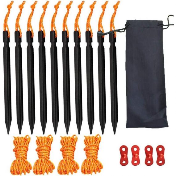 Tent pegs sand pegs 10 pieces aluminium alloy tent stakes pegs nails ground anchor ground pegs 18 cm & 4 pieces bright reflective guy ropes rope 4 m 9116323527504 MM011825