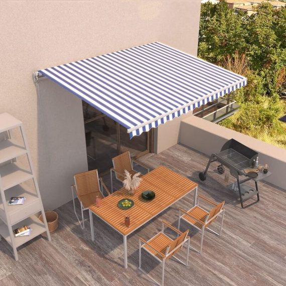 Hommoo - Manual Retractable Awning 450x350 cm Blue and White DDvidaXL3068996_UK
