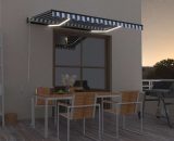 Hommoo - Manual Retractable Awning with LED 400x300 cm Blue and White DDvidaXL3069101_UK