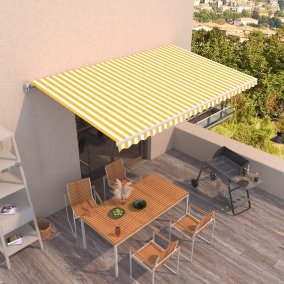Manual Retractable Awning 500x350 cm Yellow and White - Hommoo DDvidaXL3069018_UK