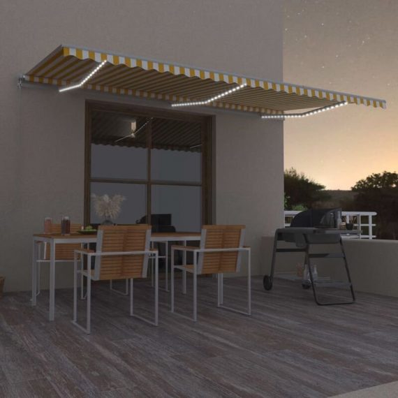 Hommoo - Manual Retractable Awning with LED 600x350 cm Yellow and White DDvidaXL3069043_UK