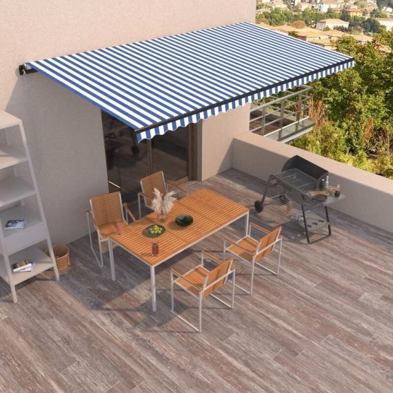 Manual Retractable Awning 600x350 cm Blue and White - Hommoo DDvidaXL3069236_UK