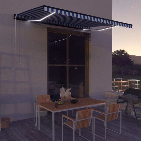 Manual Retractable Awning with led 500x300 cm Blue and White - Hommoo DDvidaXL3051271_UK