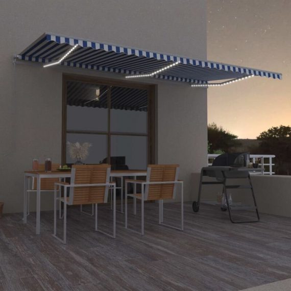 Hommoo - Manual Retractable Awning with LED 600x350 cm Blue and White DDvidaXL3069041_UK