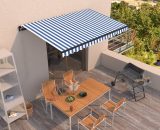 Hommoo Manual Retractable Awning 450x350 cm Blue and White DDvidaXL3069196_UK