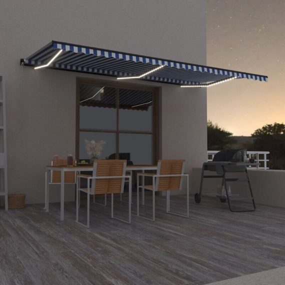 Hommoo - Manual Retractable Awning with LED 600x350 cm Blue and White DDvidaXL3069241_UK