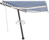 Manual Retractable Awning with led 300x250 cm Blue and White - Hommoo DDvidaXL3069701_UK