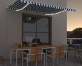 Hommoo - Manual Retractable Awning with LED 450x350 cm Blue and White DDvidaXL3069001_UK