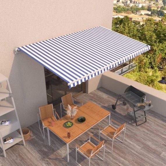 Hommoo - Manual Retractable Awning 500x350 cm Blue and White 7685213029531 DDvidaXL3069016_UK