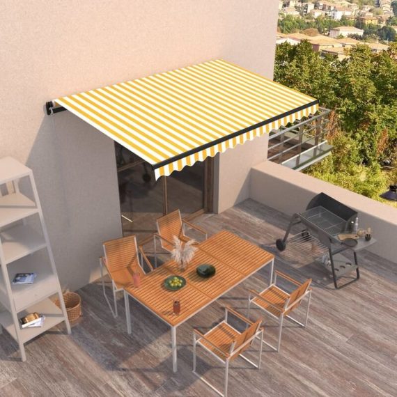 Manual Retractable Awning 400x350 cm Yellow and White - Hommoo DDvidaXL3069178_UK