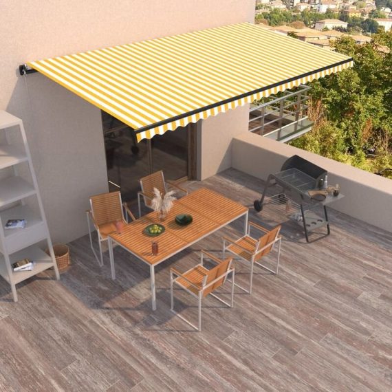Manual Retractable Awning 600x350 cm Yellow and White - Hommoo DDvidaXL3069238_UK