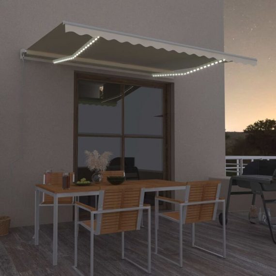 Manual Retractable Awning with led 400x300 cm Cream - Hommoo DDvidaXL3068902_UK