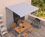 Manual Retractable Awning 400x350 cm Blue and White - Hommoo DDvidaXL3068976_UK
