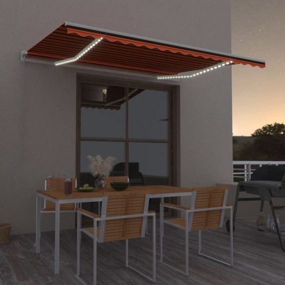 Hommoo - Manual Retractable Awning with LED 400x300 cm Orange and Brown 7685213029333 DDvidaXL3068905_UK