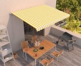 Hommoo Manual Retractable Awning 400x350 cm Yellow and White DDvidaXL3068978_UK