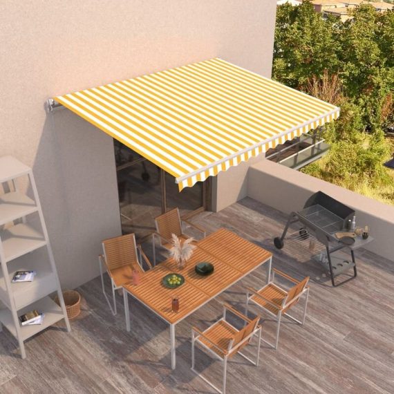 Hommoo Manual Retractable Awning 400x350 cm Yellow and White DDvidaXL3068978_UK