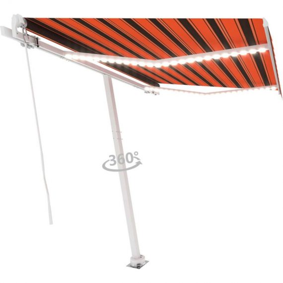 Manual Retractable Awning with led 300x250 cm Orange and Brown - Hommoo 7685213053949 DDvidaXL3069505_UK