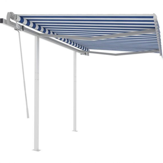 Manual Retractable Awning with Posts 3x2.5 m Blue and White - Hommoo DDvidaXL3069896_UK