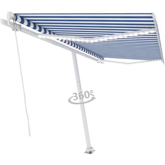Hommoo - Manual Retractable Awning with LED 450x350 cm Blue and White 7685213054335 DDvidaXL3069641_UK