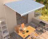 Manual Retractable Awning 450x300 cm Blue and White - Hommoo DDvidaXL3051217_UK